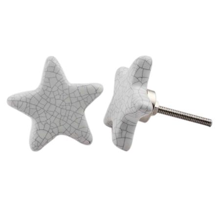 White Star Crackle Ceramic Knob
